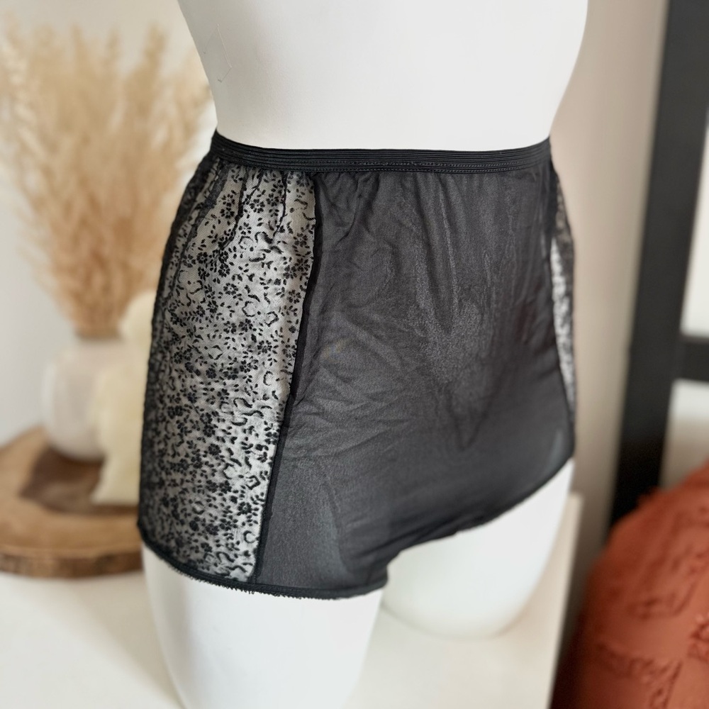 Vintage 50’s 60’s black high waisted 100% nylon mesh panel panties